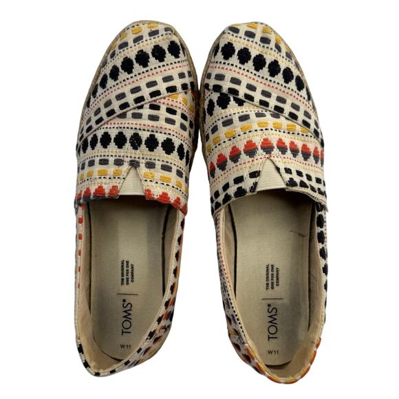 TOMS Alpargata Rope Espadrille Natural Aztec Embroidered Womens Sz 11 Boho - Picture 3 of 9